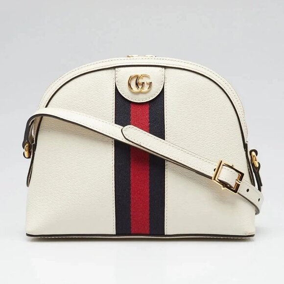 Gucci White Leather Vintage Web Small Ophidia Crossbody Bag - Picture 1 of 12